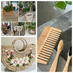 Sustainability is no longer just a choice, it's a responsibility. This collage highlights some of our beautiful plastic-free alternatives, from woven bags and planters to bamboo personal care items, encouraging a shift to a healthier lifestyle.