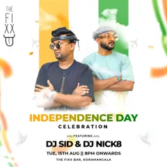 The poster for our Independence Day celebration at The Fixx Bar. I performed a duo set with DJ Sid to bring patriotic energy to the party.
