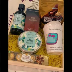 For the one who loves good skincare, this hamper features products from The Body Shop's Joy & Jasmine range, paired with Ferrero Rocher chocolates and a fun, quirky mug.