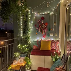 There's nothing like a cozy balcony at night, lit up with fairy lights. I believe even the smallest spaces can be turned into a magical retreat for you to unwind and find your peace.