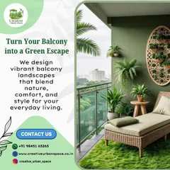 A chaise lounge, wall planters and artificial grass share this balcony layout. We bring greenery and comfort together for an everyday green escape.