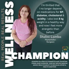 Shalini is now free from daily medications for BP, diabetes, and cholesterol after losing 8 kg and embracing a new, healthier lifestyle.
