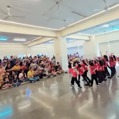 Our youngest performers in their red 'Super Club' shirts, performing for a packed house of proud parents during our studio presentation. It's a celebration of their progress.