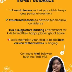 We help your child with expert guidance through 1-on-1 vocal classes, structured lessons, and a fun, supportive learning environment right at home.