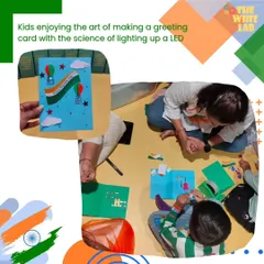 This collage shows the process and the final product: a beautiful, light-up greeting card that is both a piece of art and a working electronic circuit.