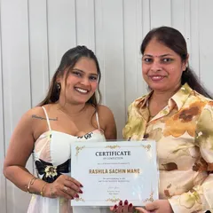 Celebrating another successful student, Rashila, as she receives her certificate. She worked hard and mastered many new techniques during our 6-day hairstyling course.