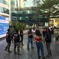 Demonstrating a technique during the workshop. I teach simple, practical moves that can be used to escape a dangerous situation.
