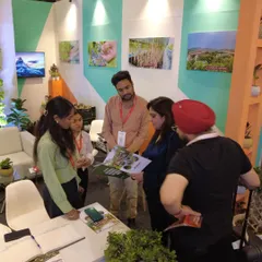Explaining the details of our landscaping services to interested visitors at FOAID. Our brochures and project portfolios help clients visualize how we can transform their commercial and residential spaces.
