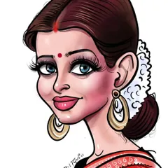 A detailed digital color caricature of actress Aishwarya Rai Bachchan. I focused on her expressive eyes and classic look to create this tribute portrait.