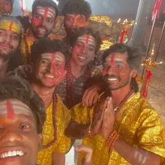 A group selfie with the dance team after a shot for the Lakhbir Singh Lakha music video. The energy and spirit on this set were incredible.