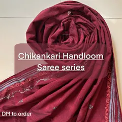 Introducing our Chikankari Handloom Saree series. This image showcases a deep red saree, beautifully crafted and brought to life with intricate hand embroidery. Limited pieces are available.