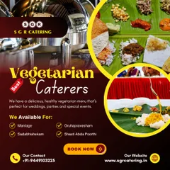 Our healthy and delicious vegetarian menu is perfect for all special events, including marriage, sadabhishekam, and gruhapravesham. This collage shows the variety of traditional meals we offer.