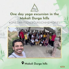 A selfie with the group during our yoga trek at Makali Durga hills. These excursions are a wonderful way to connect with nature and each other.