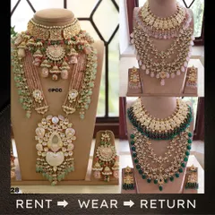 Here you can see the variety I offer in my bridal sets. Whether you prefer a pastel pink, a royal green, or an elaborate multi-color design, I have high-quality rental options to match your dream wedding look.