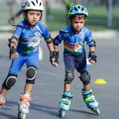 Teamwork and focus on display at the 5th Open Mumbai Skating Championship. Two of our young skaters work together, showing incredible determination.