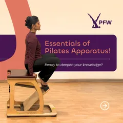 Here are the essentials of Pilates apparatus. Pictured is a student on the Centerline Chair, a compact yet powerful tool for building stability and balance.