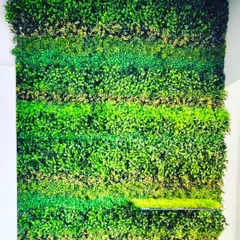 For this project, I used different types of artificial greenery arranged in horizontal stripes. This creates a textured and modern look, adding visual interest to a plain wall in an office or commercial space.