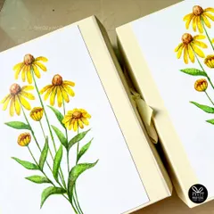 I offer fully customizable packaging to match your theme. These elegant boxes with a beautiful yellow floral print were designed for a client's special occasion.