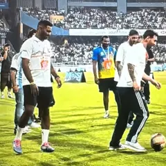 Another shot of our Co-founder and Technical Director, Anil D'souza, on the field with Lionel Messi during the final scouting for Project Mahadeva. This demonstrates our commitment to creating real opportunities for young players.