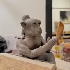 Another angle of the wet clay sculpture of Hanuman. Capturing the serene and meditative expression was the most important part of this piece for me.