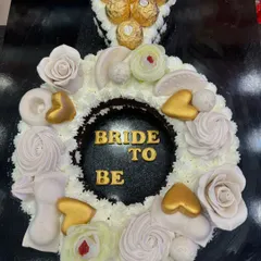 Another look at my popular 'Bride to Be' engagement ring cake. The design is both elegant and fun, perfect for celebrating the future bride at her bachelorette party or bridal shower.