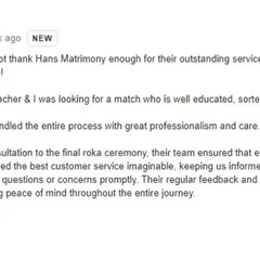This review from a mother whose daughter found her partner through our service is something we cherish. We handled the entire process, from the first consultation to the roka ceremony, with the professionalism and care that this sacred journey deserves. We are grateful for the trust families place in us.