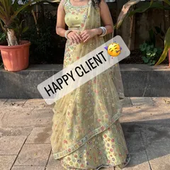 Another happy client looking lovely in a light green floral lehenga. Thank you for making my outfits look so good.