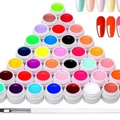 These are some of the high-quality gel color pots I use for my nail art. Having a variety of colors on hand allows us to create any custom design you can imagine.