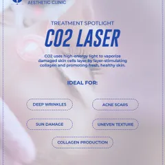 The CO2 laser uses high-energy light to vaporize damaged skin cells layer by layer. This process stimulates the growth of fresh, healthy skin and promotes significant collagen production, making it ideal for treating deep wrinkles, acne scars, and sun damage.