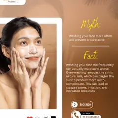 A common myth is that washing your face more will cure acne. In fact, over-washing can strip the skin of its natural oils and make breakouts worse. A balanced, gentle routine is key.