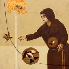 Another piece from C.F. John's exhibition, depicting themes of harmony and nature. The work invites viewers to immerse themselves in its spiritual narrative, a hallmark of the artist's style.