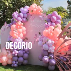 I can set up my beautiful decorations outdoors as well. This "A little butterfly is on the way" baby shower theme looks stunning against a natural green backdrop, with the pastel balloons catching the sunlight.