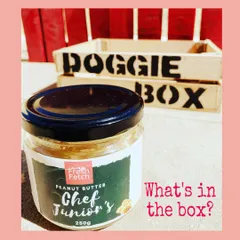 This is Chef Junior's Peanut Butter, named after my own dog. It's made with 100% peanuts, making it a safe and delicious dog-friendly treat.