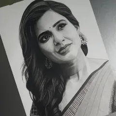 A finished portrait of the beautiful actress Samantha Ruth Prabhu. I used graphite to capture her elegant look in a saree.