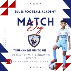 A match day poster for our U10 to U13 tournament at RT Nagar Patel's Inn. These graphics serve as a call to action for teams and spectators.