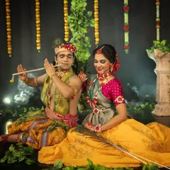A beautiful shot from our Janmashtami special video, portraying the divine love of Radha and Krishna through Kathak. The costumes and setting were designed to evoke the feel of Vrindavan.