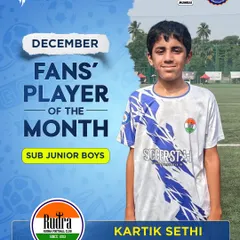 Kartik Sethi of SSR is the December Fans' Player of the Month for the Sub Junior Boys category. A well-deserved honor.