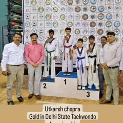 Utkarsh Chopra stands proud after winning Gold at the 39th Delhi State Taekwondo Championship. This victory also secured his selection for the National competition.