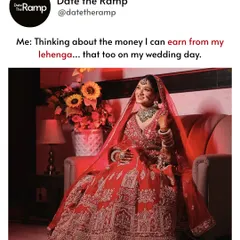 Calculating Lehenga ROI on Her Wedding Day. This is the look of a savvy bride. While everyone else is emotional, she's thinking about the return on investment from her lehenga. Smart and sanskaari!