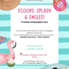 Scoops, splash, and smiles. This poster details one of our popular pool party events, promising a day of fun in the sun for the little ones.