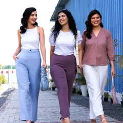 A still from a campaign shoot for Fable Street, a brand that nails workwear for Indian body types. This shot shows me with other models in their versatile trousers, highlighting a professional yet comfortable look.