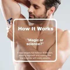 How does it work? It's pure science. A concentrated beam of light targets the pigment in your hair follicles. This energy damages the follicle at the root, slowing down future growth and making any hair that does regrow much finer and lighter with every session.