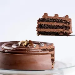 A perfect slice of our Dutch Truffle Cake, showing the rich, dense layers of chocolate sponge and ganache. It’s a simple yet elegant dessert.