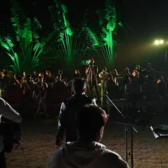 A view from the stage, looking out at the audience during an outdoor concert. The energy you get from a live crowd is unmatched.