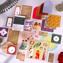 My Indian Aesthetics journaling kit is inspired by India's rich culture and colorful motifs. It includes everything from vintage railway tickets and movie posters to traditional patterns and quotes.