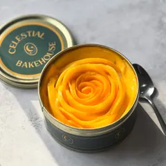 The stunning mango rose top of our Mango Tres Leches. We carefully arrange fresh mango slices to create this beautiful finish.