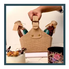 A closer look at my healthy granola hamper. The jute basket carrier makes it a stylish and convenient gift for anyone who appreciates wholesome, delicious treats.