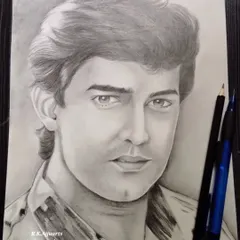 This is a graphite pencil sketch of actor Aamir Khan from his younger days. Creating portraits of idols is a joy, and I work to get every detail just right, from the hair texture to the look in their eyes.