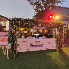 A beautifully decorated Hoegaarden bar, a key feature of the Belgian King's Day event. We can arrange premium bar services to complement our food and enhance the theme of your event.
