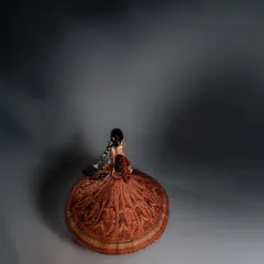 From above, the lehenga becomes a perfect circle of art. This shot focuses on the pattern and form, turning traditional attire into a piece of abstract beauty.